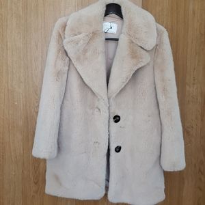 Zara Beige Pink Faux Fur Coat